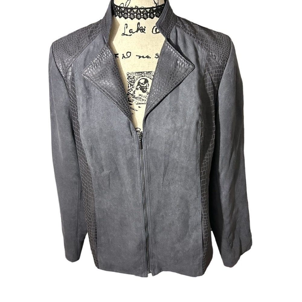 Studio Works Suede Snakeskin Print Full ZIP Jacket Sz 10 - Picture 1 of 11